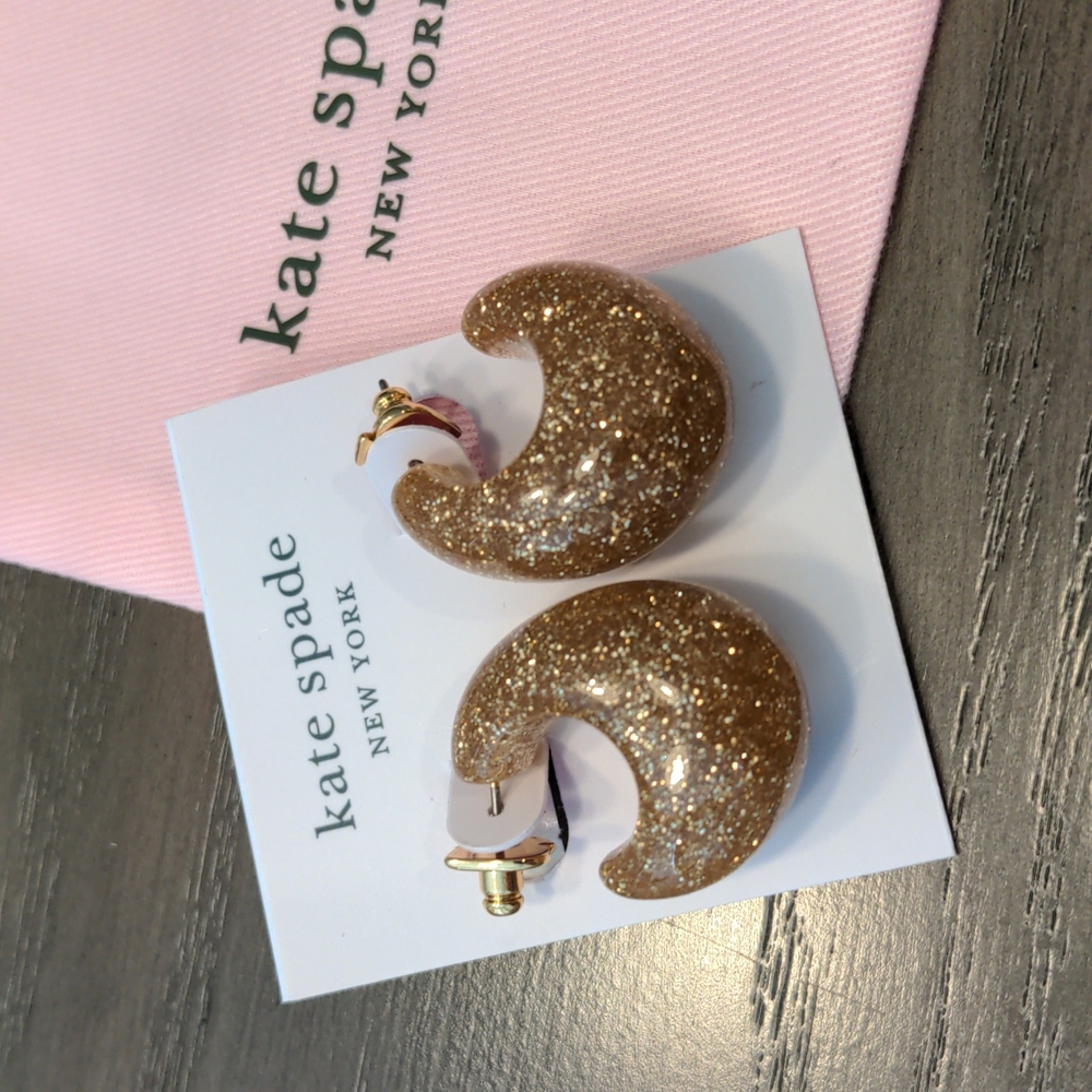 NEW Kate Spade Glitter Huggies in Gold - Picture 3 of 5